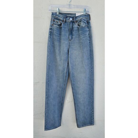 American Eagle Womens Jeans 2 26W Baggy Jean Comfort Stretch High Rise Blue NWT - Picture 1 of 11